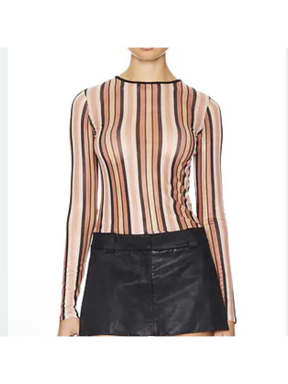 Miaou Long Sleeve Tee in Salmon Stripe Sz. S NWT $106